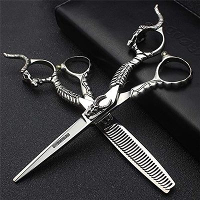 Hair Cutting Scissors, 6" Hair Salon Barber Professional Hairdressing Scissors Unique Shape Haircut Scissors Set Flat Cut Thinning Shears 440C BY ZZYY (Color : Clear)