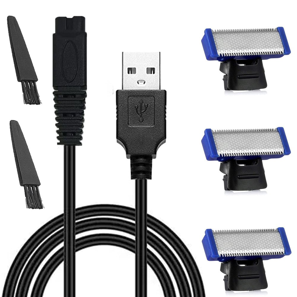 3PCS LinMei Solo Replacement Head and Shaver Charging Cord for Mens Solo Shaver Electric Trimmer with Clean Brush
