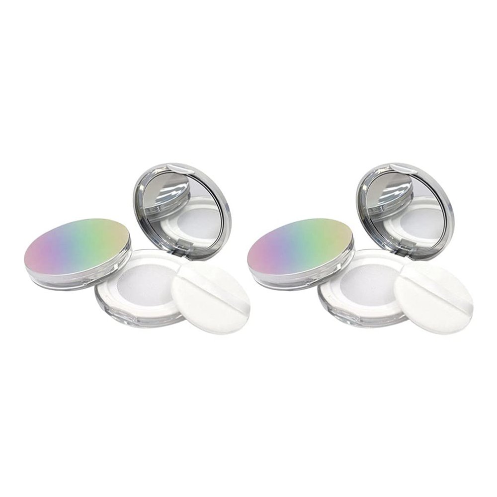 Beaupretty 2PCS Loose Powder Compact Box Empty Refillable Powder Holder Portable Mini Cosmetic Case with Puff Mirror Elasticated Net Sifter DIY Makeup 5g