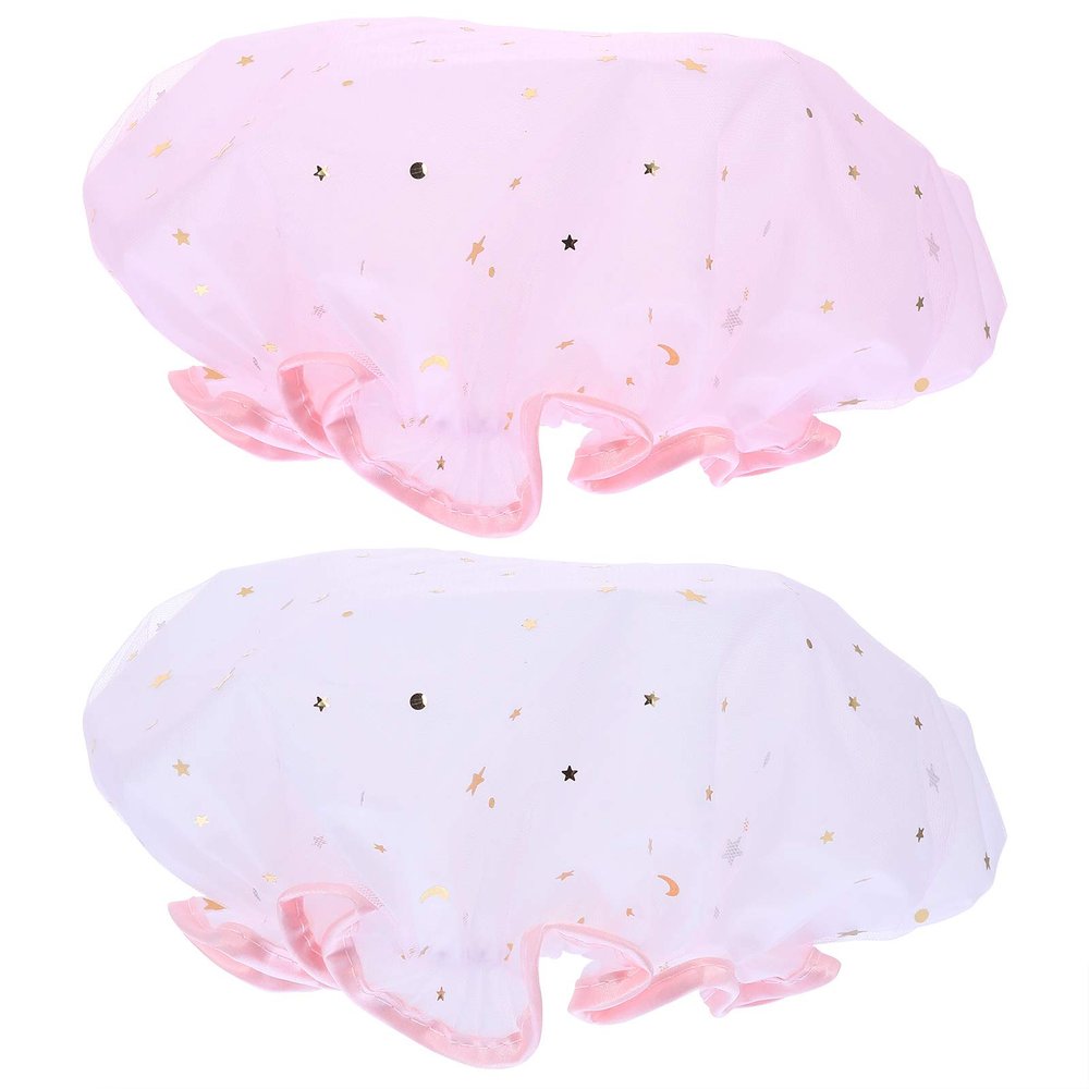 2pcs Elastic Cap for shower Elastic Cap women hats and caps little stars hair Miss plastic cap elastic band take a bath hair cap gauze scarf headband
