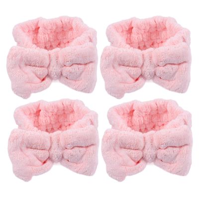 4pcs Coral Fleece Headband Elastic Pink Women's Hair Accessories