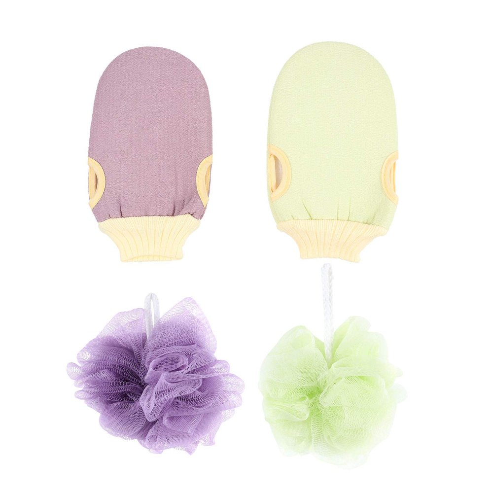 4pcs Bath Ball Gloves Exfoliating Scrub Bath Scrubber Shower Loofah Sponge Glove Scrubber Back Scrubber Sponges Scrubbers Shower Puff Ball Vegetable Silk Aldult Set