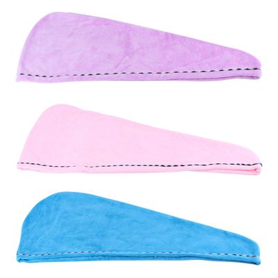 Beaupretty 3pcs Microfiber Hair Drying Cap Super Absorbent Shower Wraps for Women Quick Drying Turbans Pink Purple and Lake Blue Bath Accessories for Home and Travel