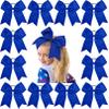 12PCS 8" Large Cheer Bow Blue Ponytail Holder Elastic Band Hair Ties Hair Bow Accessories for Cheerleading Teen Girls High School College Softball Competition Sports view 1