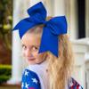 12PCS 8" Large Cheer Bow Blue Ponytail Holder Elastic Band Hair Ties Hair Bow Accessories for Cheerleading Teen Girls High School College Softball Competition Sports view 2