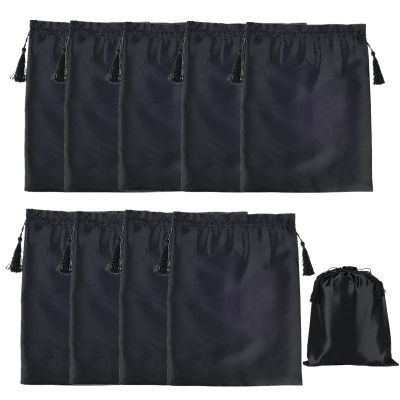 10 Pieces Wig Satin Bags with Drawstring Tassels Silk Satin Wig Bags Hair Storage Bags for Packaging Wigs Bundles Hair Extensions Travel Bag (Black)