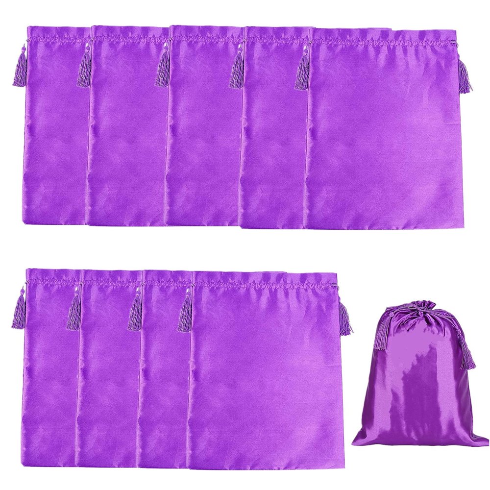 10 Pieces Wig Satin Bags with Drawstring Tassels, Silk Satin Wig Bags Hair Storage Bags for Packaging Wigs Bundles Hair Extensions Travel Bag (Purple)