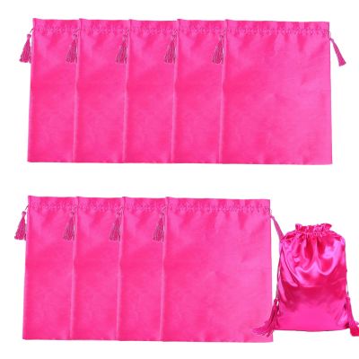 10 Pieces Wig Satin Bags with Drawstring Tassels, Silk Satin Wig Bags Hair Storage Bags for Packaging Wigs Bundles Hair Extensions Travel Bag (Rose Red)