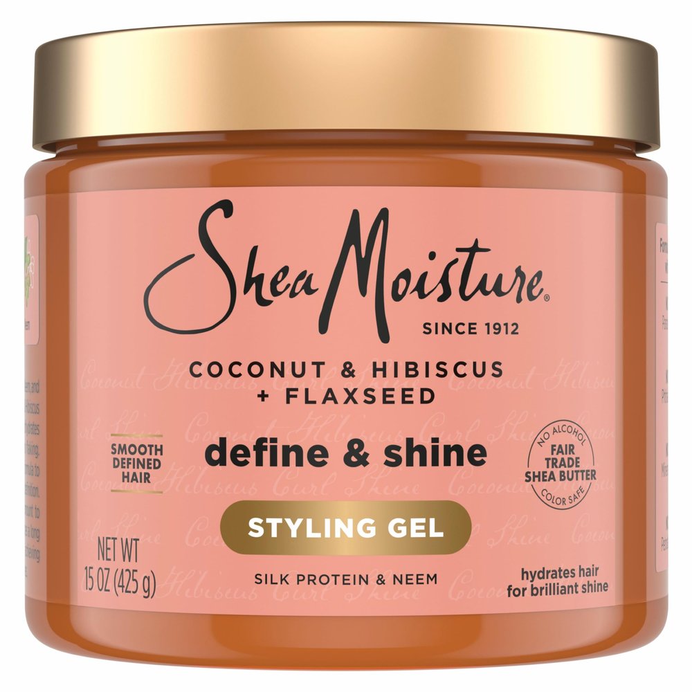 SheaMoisture Define & Shine Styling Gel + Flaxseed Coconut&Hibiscus Hydrates,Holds Your Style All Day Infused With Glycerin,Coconut Oil an Invigorating Sweet Scent ParabenFree Frizz Control Gel 15OZ