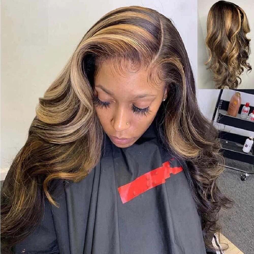 Ombre Highlight Wig Body Wave Transparent Lace Front Human Hair Wigs Sunlight 4-27 Glueless Free Part Lace Front Wigs Human Hair Pre Plucked With Baby Hair For Black Women
