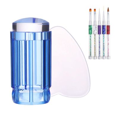 PENNY73 Nail Silicone Seal Scraper Clear Nail Art Stamping French Nail Transfer Manicure Tool with 8PCS Draw Line Pen Gel Nail Brush,Blue