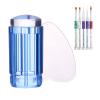 PENNY73 Nail Silicone Seal Scraper Clear Nail Art Stamping French Nail Transfer Manicure Tool with 8PCS Draw Line Pen Gel Nail Brush,Blue view 1