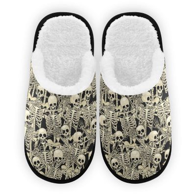 Umidedor Gothic Skull Skeletons Slippers For Women Girls, Soft Memory Foam Non-Slip Indoor House Slippers Home Shoes for Bedroom Hotel Travel Spa