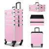 CAMORSA Professional 4 in 1 Makeup Luggage Large Storage Make Up Trolley Cosmetic Cases (Pink) view 1