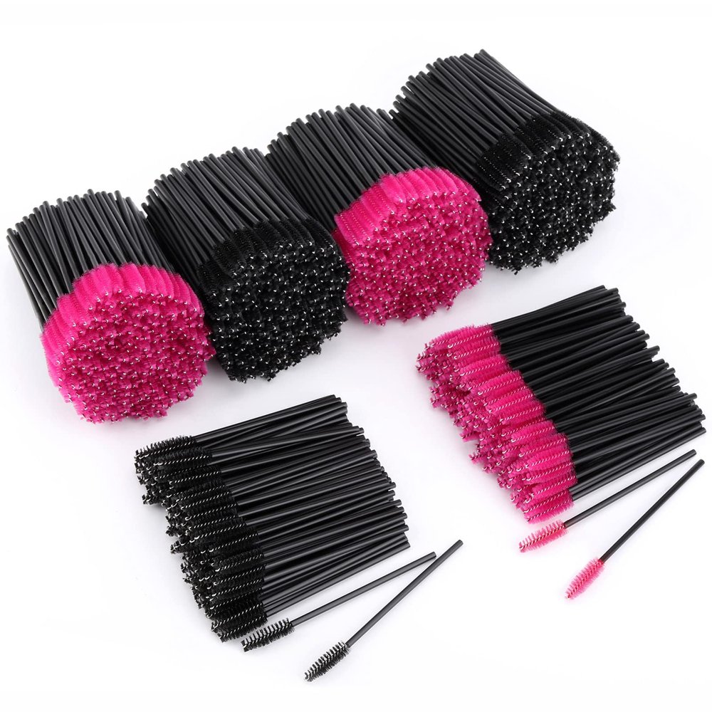 1000 Pcs Disposable Eyelash Brushes Mascara Wands Applicator Makeup Spoolies Brush Kits (Black,Pink)