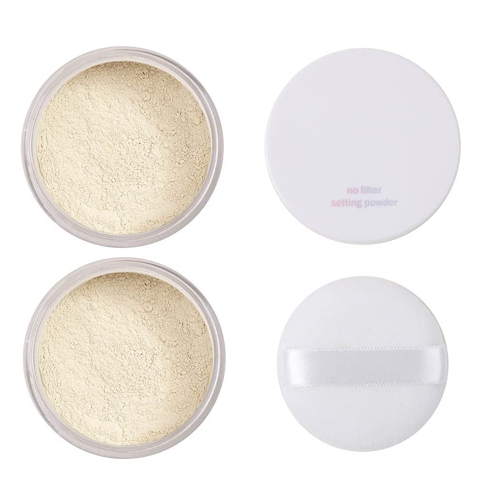 2 Pcs PHOERA Translucent Setting Powder, Control Oil Brighten Skin Color Cover Blemish Face Setting Loose Powder (01 Translucent)