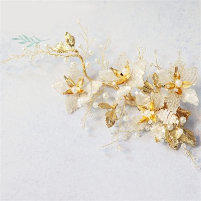 Bridal hair band headdress gold leaves handmade wedding accessories wedding jewelry for Brides Prom (Color : Silver)