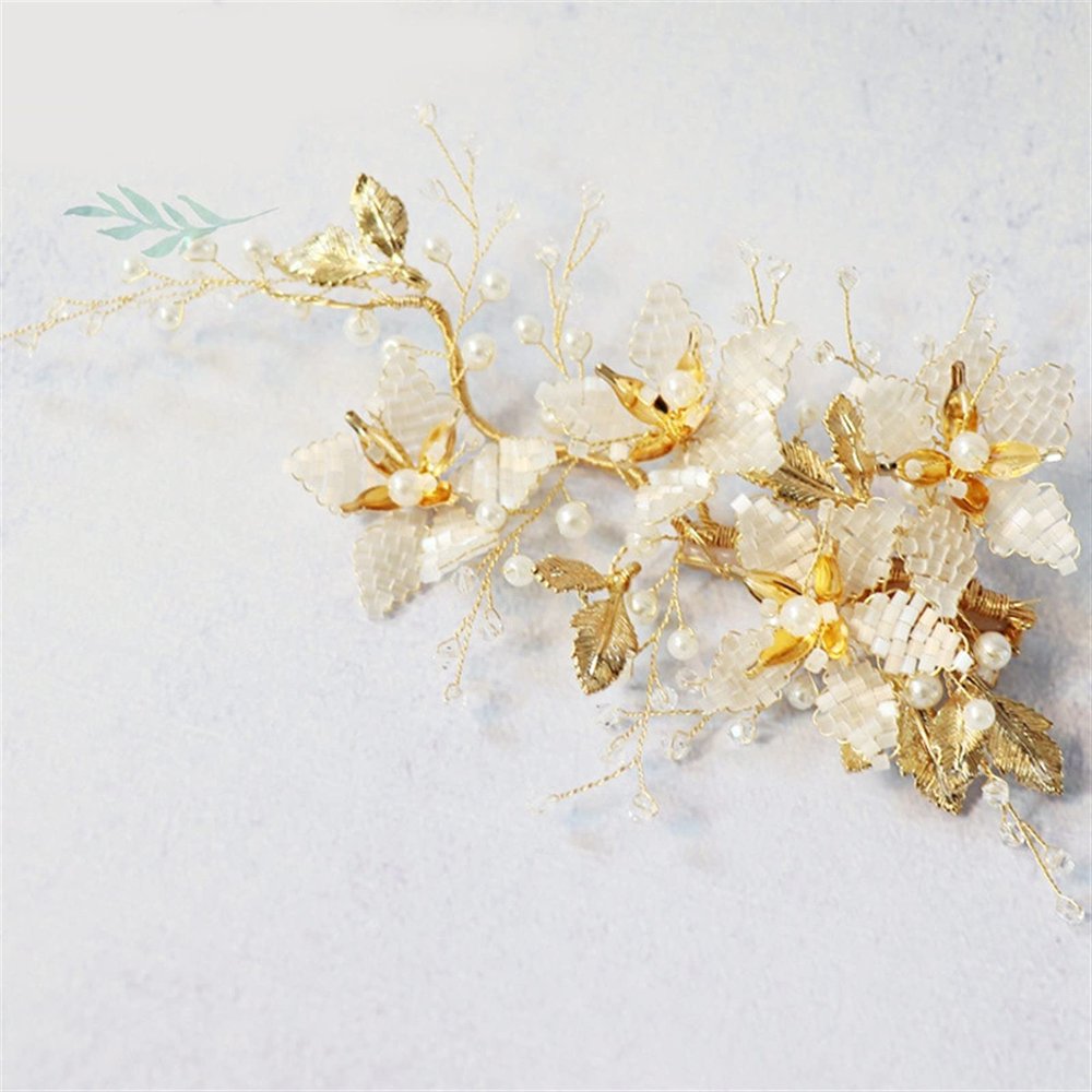 Bridal hair band headdress gold leaves handmade wedding accessories wedding jewelry for Brides Prom (Color : Silver)