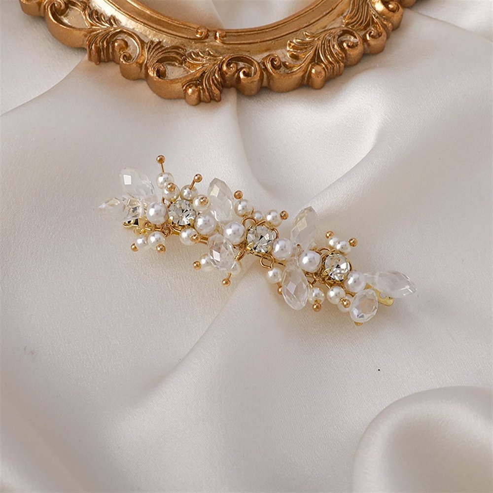Large Flower Pearl Hair Comb Bridal Beads Wedding Accessories Bridal Headdress For Brides Prom (Color : Silver)
