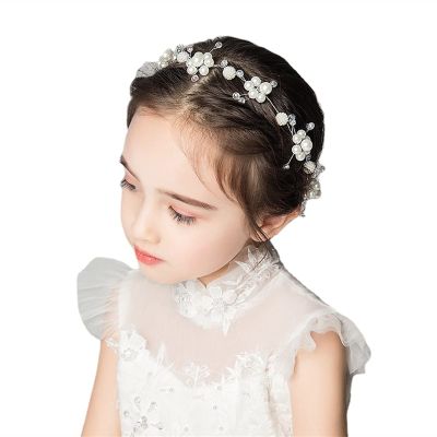 Crown Hair Accessories Headband White Girl Princess Wedding Headpiece Bridal Flower Pearls Headdress (Color : White)