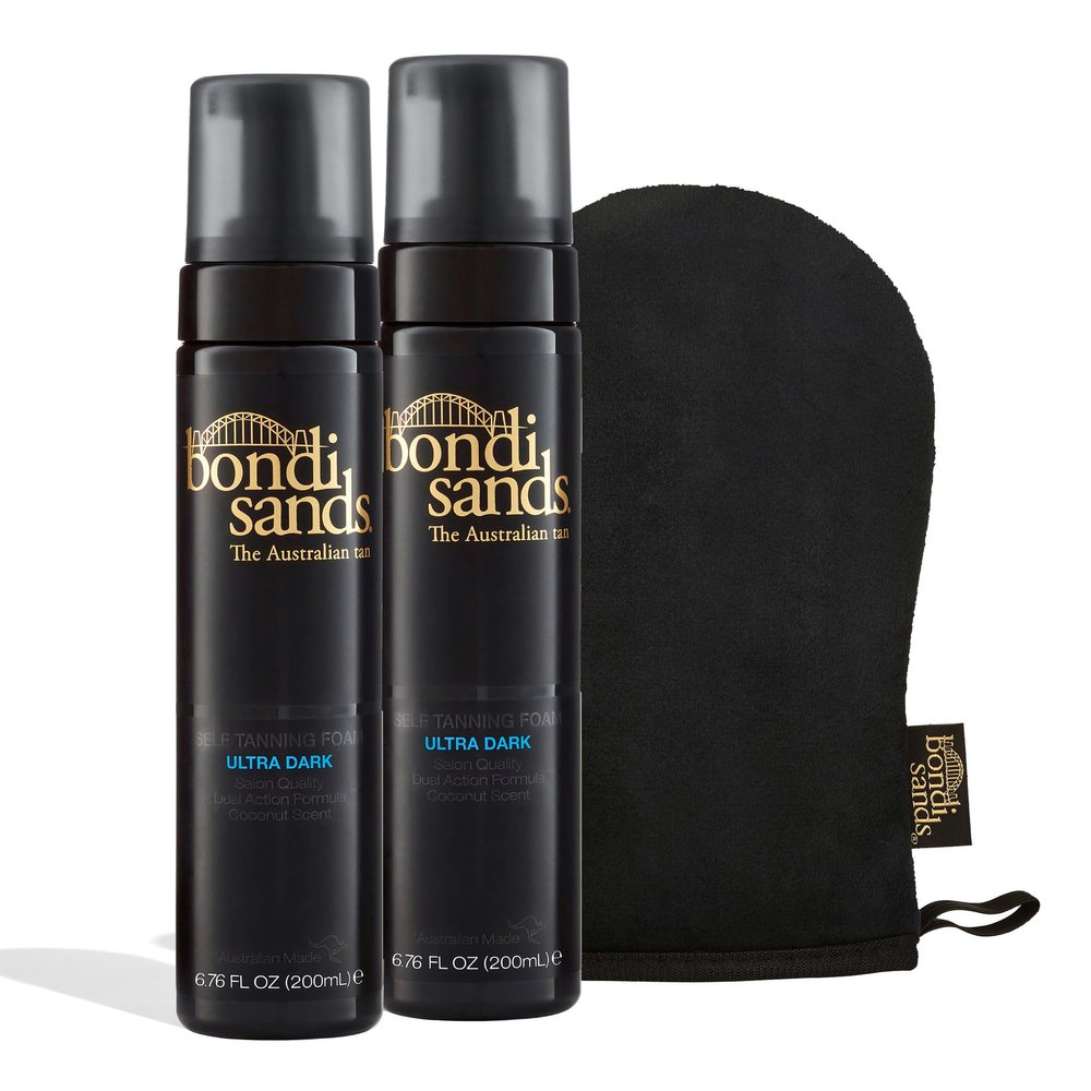 Bondi Sands Ultra Dark Self Tanning Foam Value Kit | Includes 2 Lightweight Sunless Tan Foams + 1 Application Mitt for a Flawless Finish ($58 Value)