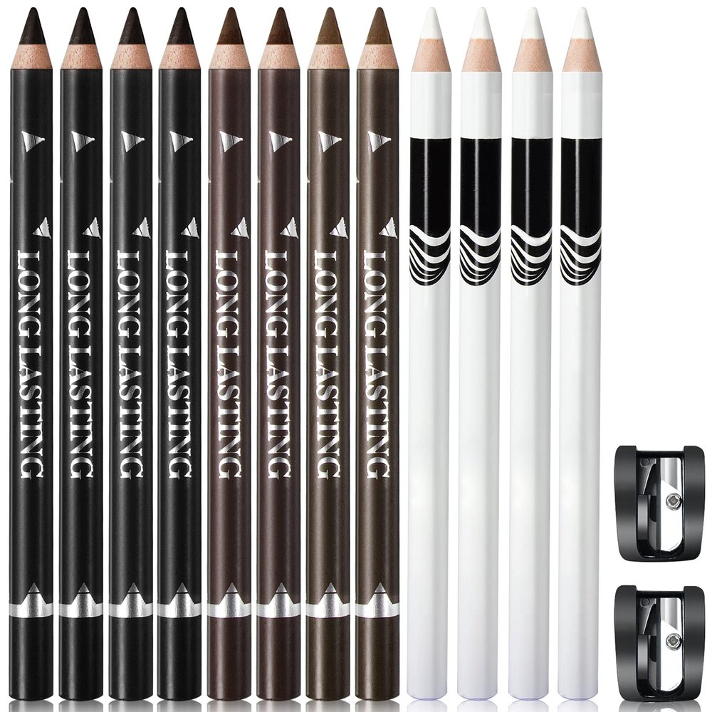 NewBang 12PCS Barber Pencil Hairline Outliner with Sharpener, Hairline & Beard Shaping Pencils for Men & Women (Black, White, Dark Brown, Light Brown)