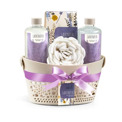 Bath & Body Gift Set for Men and Women Spa Kit with Shea Butter, Vitamin E Reusable Beautiful Basket Perfect for Relaxation