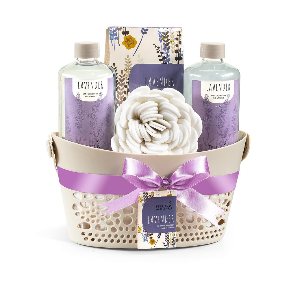 Bath & Body Gift Set for Men and Women Spa Kit with Shea Butter, Vitamin E Reusable Beautiful Basket Perfect for Relaxation