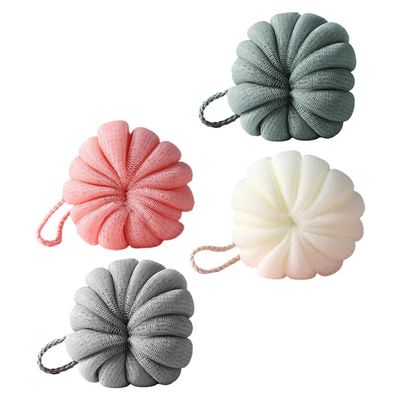 4pcs Pumpkin Bath Balls Bathroom Shower Balls Bath Gloves Mesh Pouf Bath Scrunchies Back Loofah Brush Luffa Bath Sponge Scrubber Cartoon Shower Balls Pe Towel Earth Tones Child