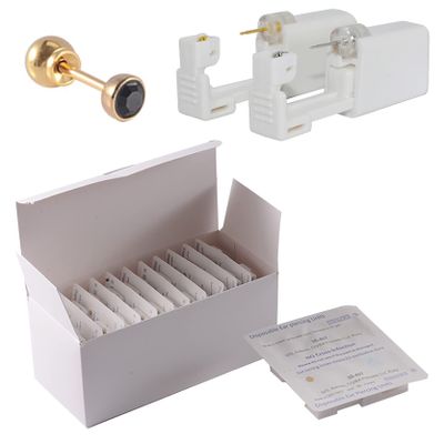 CHUANCI 24PCS/Box Disposable Sterile Ear Piercing Unit Ear Cartilage Tragus Helix Piercing Gun NO Pain Piercer Tool Machine Choose Design (24PCS/Box-3mm Gold Black Zircon)