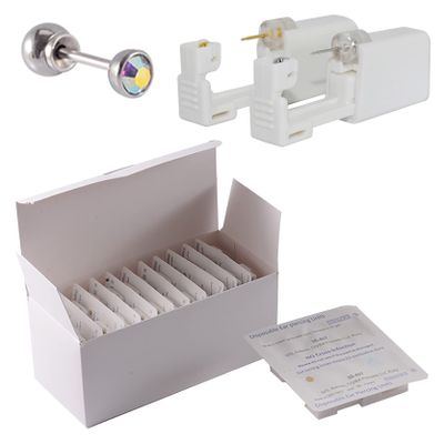 CHUANCI 24PCS/Box Disposable Sterile Ear Piercing Unit Ear Cartilage Tragus Helix Piercing Gun NO Pain Piercer Tool Machine Choose Design (24PCS/Box-3mm Silver AB Zircon)