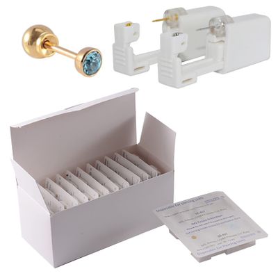 CHUANCI 24PCS/Box Disposable Sterile Ear Piercing Unit Ear Cartilage Tragus Helix Piercing Gun NO Pain Piercer Tool Machine Choose Design (24PCS/Box-3mm Gold Aqua Zircon)