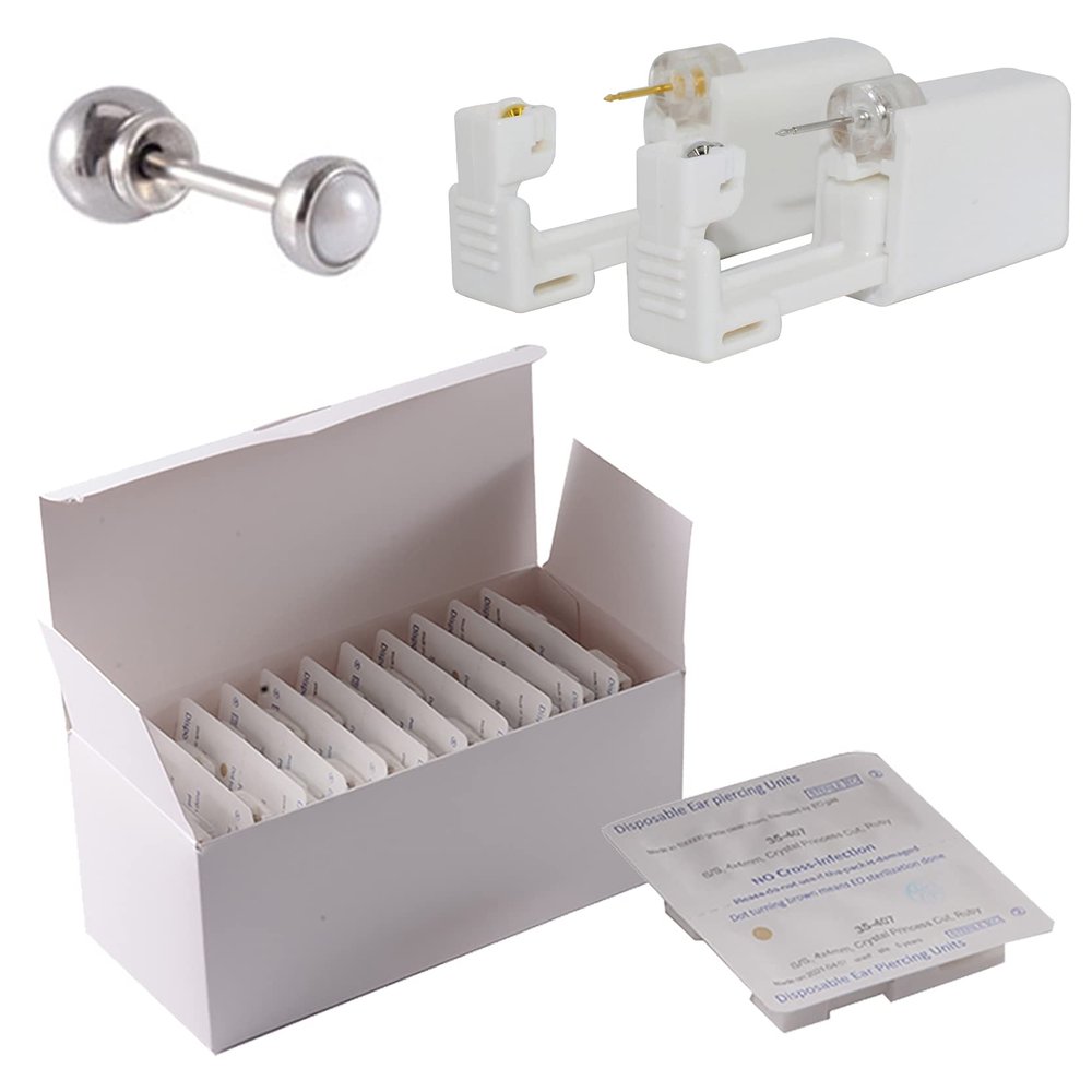 CHUANCI 24PCS/Box Disposable Sterile Ear Piercing Unit Ear Cartilage Tragus Helix Piercing Gun NO Pain Piercer Tool Machine Choose Design (24PCS/Box-3mm Silver Pearl)