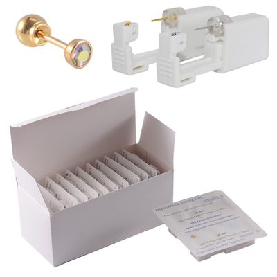 CHUANCI 24PCS/Box Disposable Sterile Ear Piercing Unit Ear Cartilage Tragus Helix Piercing Gun NO Pain Piercer Tool Machine Choose Design (24PCS/Box-3mm Gold AB Zircon)