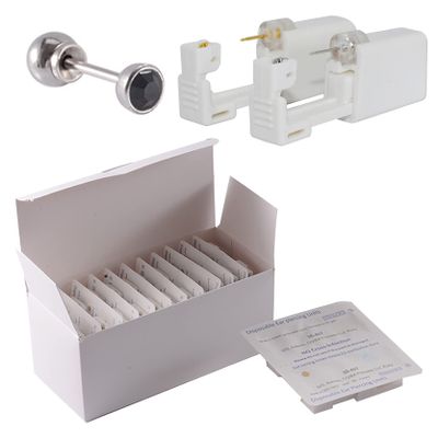 CHUANCI 24PCS/Box Disposable Sterile Ear Piercing Unit Ear Cartilage Tragus Helix Piercing Gun NO Pain Piercer Tool Machine Choose Design (24PCS/Box-3mm Silver Black Zircon)