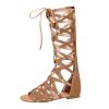 Womens Cross Strap Knee Boots Fashion Casual Open Toe Lace up Hollow Out Flats Knee High Boots Trendy Gladiator Sandals Shoes view 1