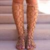 Womens Cross Strap Knee Boots Fashion Casual Open Toe Lace up Hollow Out Flats Knee High Boots Trendy Gladiator Sandals Shoes view 2