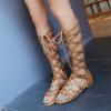 Womens Cross Strap Knee Boots Fashion Casual Open Toe Lace up Hollow Out Flats Knee High Boots Trendy Gladiator Sandals Shoes view 4