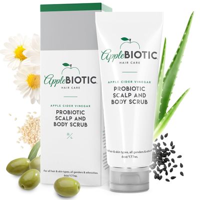Applebiotic Scalp and Body Scrub - Body, Hair & Face Scrub with Sugar, Green Tea & Coconut Oil to clarify & remove product buildup, 6 oz