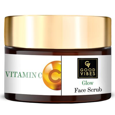 Good Vibes Vitamin C Glow Face Scrub | Rich in Antioxidants | Hydrating Clarifying Exfoliant For All Skin Types | Helps Clear Dark Spots & Blemishes | No Parabens & Sulphates (50 g/1.76 Oz)