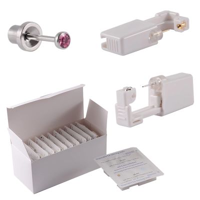 CHUANCI 24PCS/Box Disposable Self Ear Piercing Unit Cartilage Tragus Helix Sterile Piercing Gun NO Pain Piercer Tool Kit Machine (24PCS/Box-3mm Silver Pink Zircon)