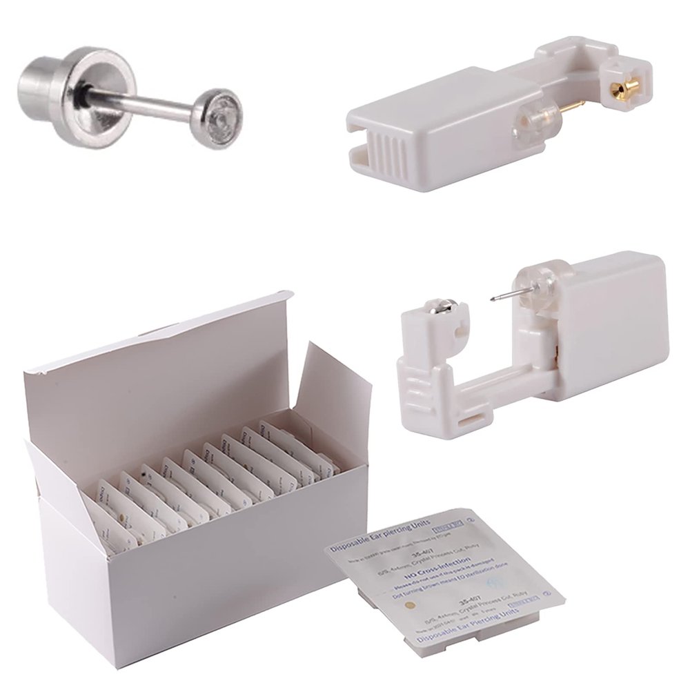CHUANCI 24PCS/Box Disposable Self Ear Piercing Unit Cartilage Tragus Helix Sterile Piercing Gun NO Pain Piercer Tool Kit Machine (24PCS/Box-3mm Silver Clear Zircon)