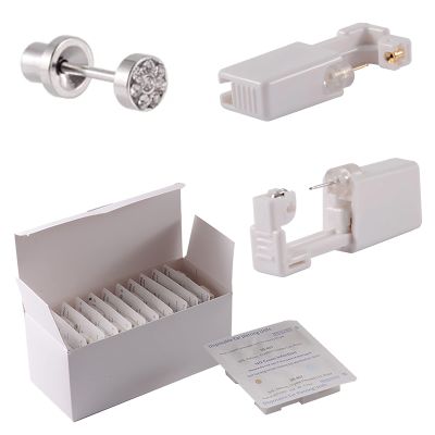 CHUANCI 24PCS/Box Disposable Self Ear Piercing Unit Cartilage Tragus Helix Sterile Piercing Gun NO Pain Piercer Tool Kit Machine (24PCS/Box-4mm Silver Full Zircon)
