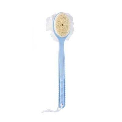 Exfoliating Washcloths Shower Body Brush with Bristles and Soft Loofah Back Scrubber Bath Mesh Sponge with Curved Long Handle Brush for Exfoliating Bath, Body Brush Exfoliating Towel for Body