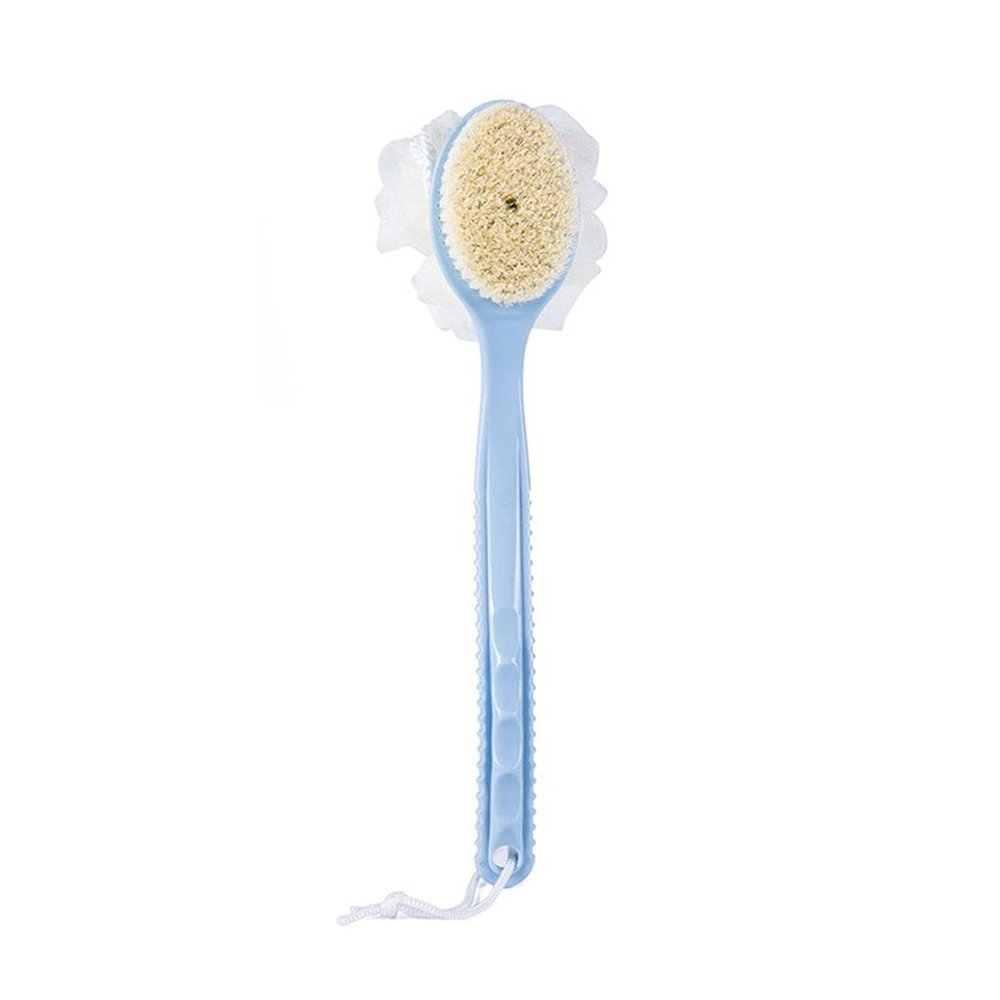 Exfoliating Washcloths Shower Body Brush with Bristles and Soft Loofah Back Scrubber Bath Mesh Sponge with Curved Long Handle Brush for Exfoliating Bath, Body Brush Exfoliating Towel for Body