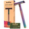 Bambaw Double Edge Safety Razor with 5 Safety Razor Blades, Women & Mens Safety Shaving Razor, Reusable Razor, Plastic Free  Rainbow view 1