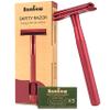 Bambaw Single Blade Double Edged Safety Razor with 5 Blades, Durable Metal Razor for Men & Women, Reusable & Plastic Free Double Edge Safety Razors for Men  Red view 1