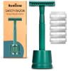 Bambaw Double Edge Close Comb Safety Razor with Stand, Shaving Razor for Men with 5 Safety Razor Blades, Reusable Eco Freindly DE Metal Razor  Sea Green view 1