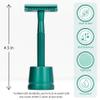 Bambaw Double Edge Close Comb Safety Razor with Stand, Shaving Razor for Men with 5 Safety Razor Blades, Reusable Eco Freindly DE Metal Razor  Sea Green view 2