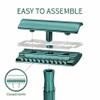 Bambaw Double Edge Close Comb Safety Razor with Stand, Shaving Razor for Men with 5 Safety Razor Blades, Reusable Eco Freindly DE Metal Razor  Sea Green view 3